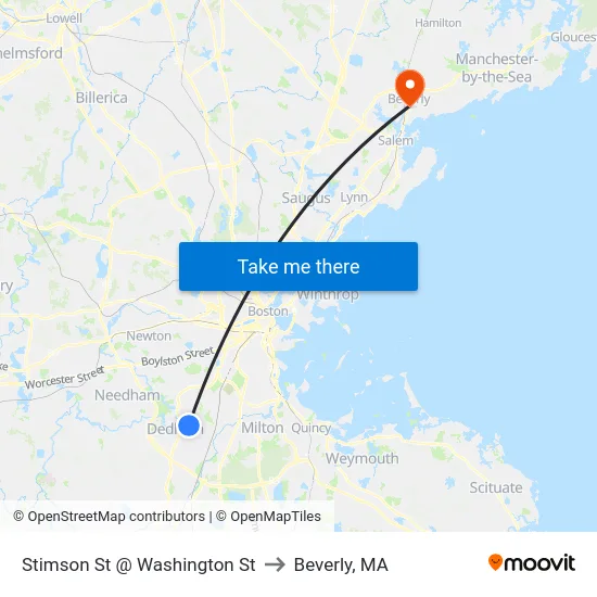 Stimson St @ Washington St to Beverly, MA map
