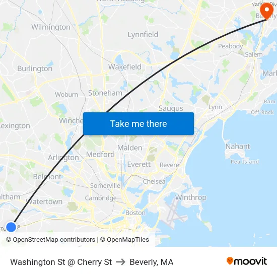 Washington St @ Cherry St to Beverly, MA map