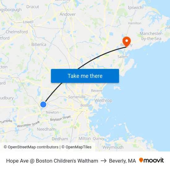 Hope Ave @ Boston Children's Waltham to Beverly, MA map