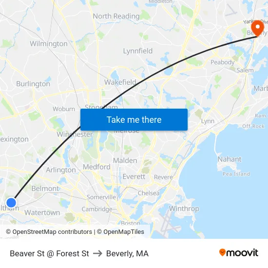 Beaver St @ Forest St to Beverly, MA map