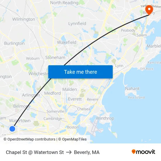Chapel St @ Watertown St to Beverly, MA map