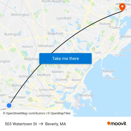503 Watertown St to Beverly, MA map