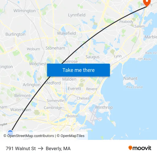 791 Walnut St to Beverly, MA map