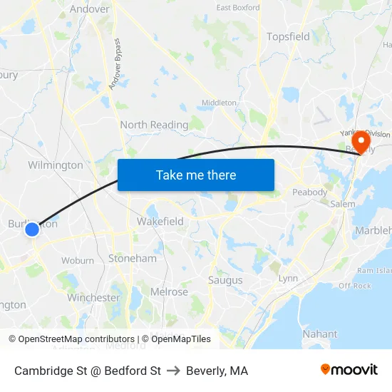 Cambridge St @ Bedford St to Beverly, MA map