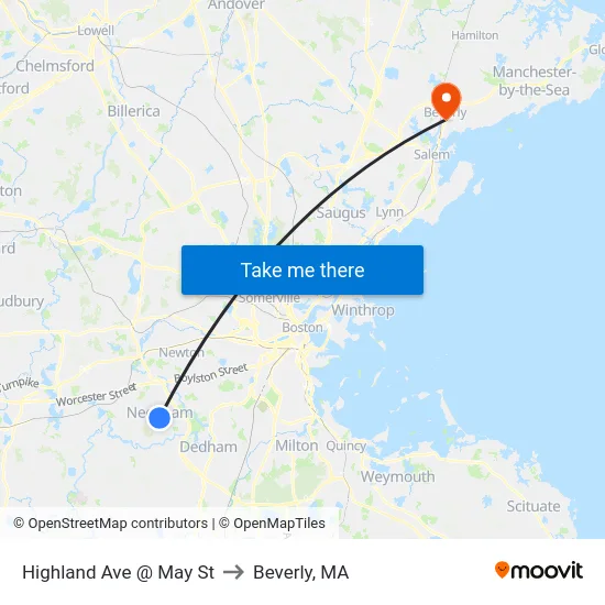 Highland Ave @ May St to Beverly, MA map