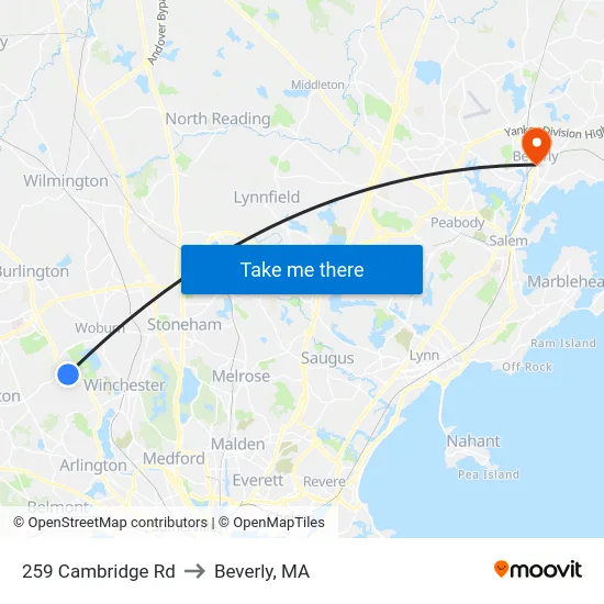 259 Cambridge Rd to Beverly, MA map