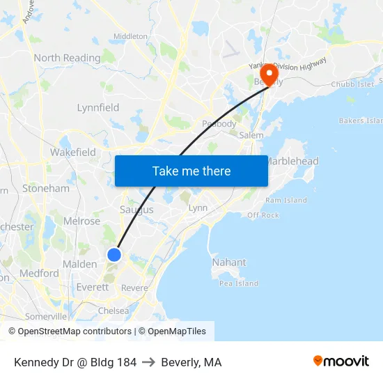 Kennedy Dr @ Bldg 184 to Beverly, MA map