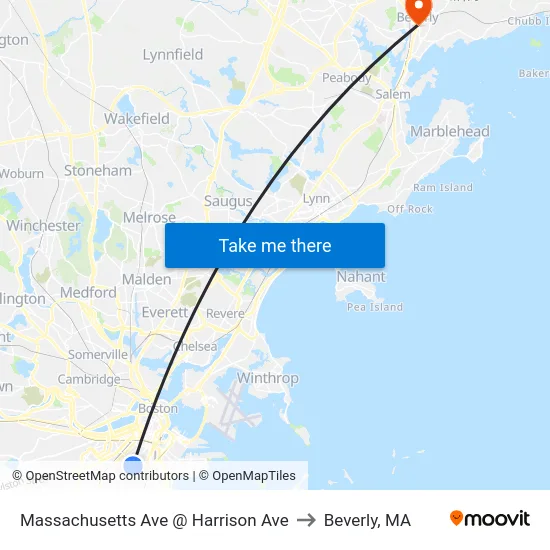 Massachusetts Ave @ Harrison Ave to Beverly, MA map