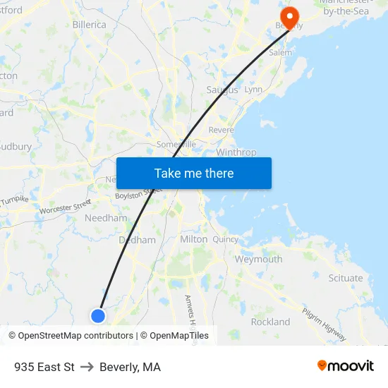 935 East St to Beverly, MA map