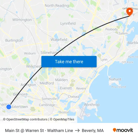 Main St @ Warren St - Waltham Line to Beverly, MA map