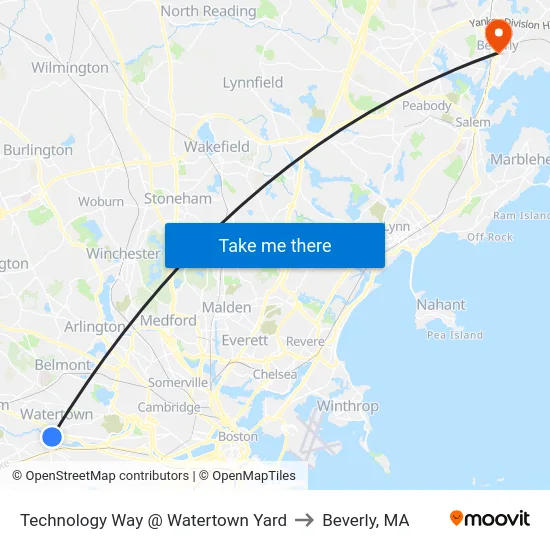 Technology Way @ Watertown Yard to Beverly, MA map