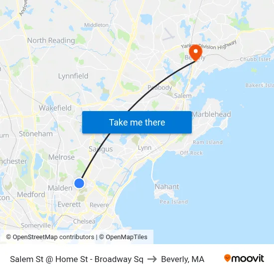 Salem St @ Home St - Broadway Sq to Beverly, MA map