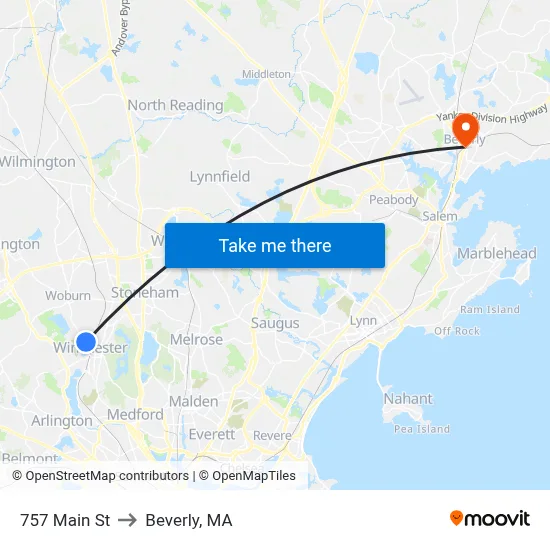 757 Main St to Beverly, MA map