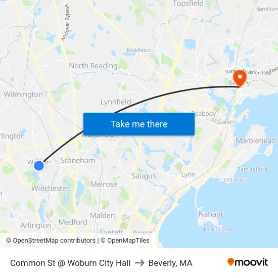 Common St @ Woburn City Hall to Beverly, MA map
