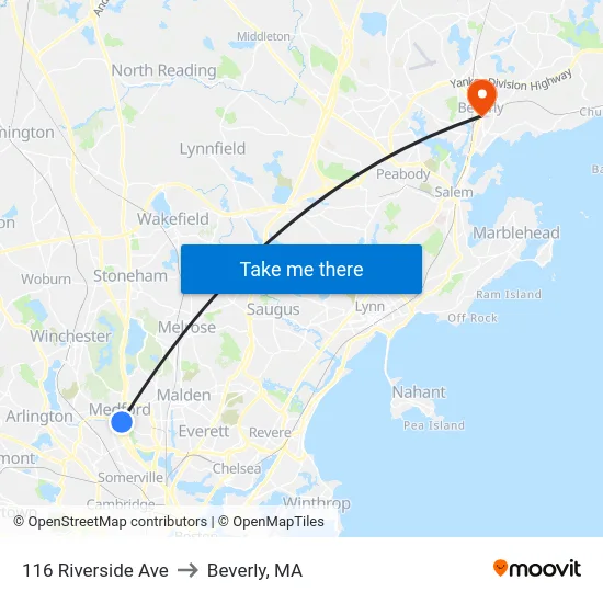 116 Riverside Ave to Beverly, MA map