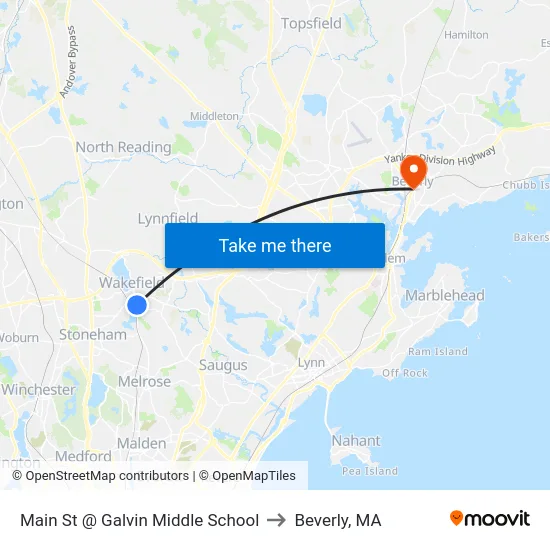 Main St @ Galvin Middle School to Beverly, MA map