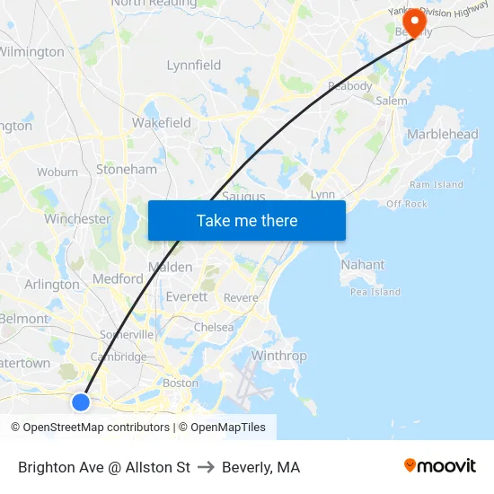 Brighton Ave @ Allston St to Beverly, MA map