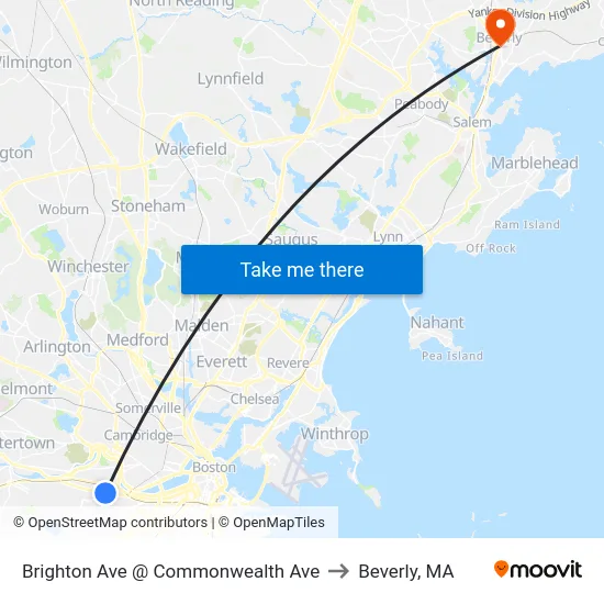 Brighton Ave @ Commonwealth Ave to Beverly, MA map