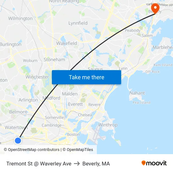 Tremont St @ Waverley Ave to Beverly, MA map