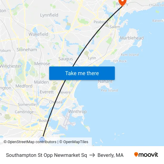 Southampton St Opp Newmarket Sq to Beverly, MA map