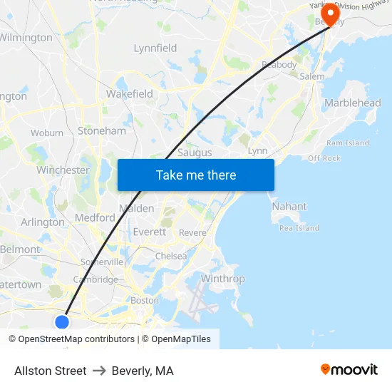 Allston Street to Beverly, MA map