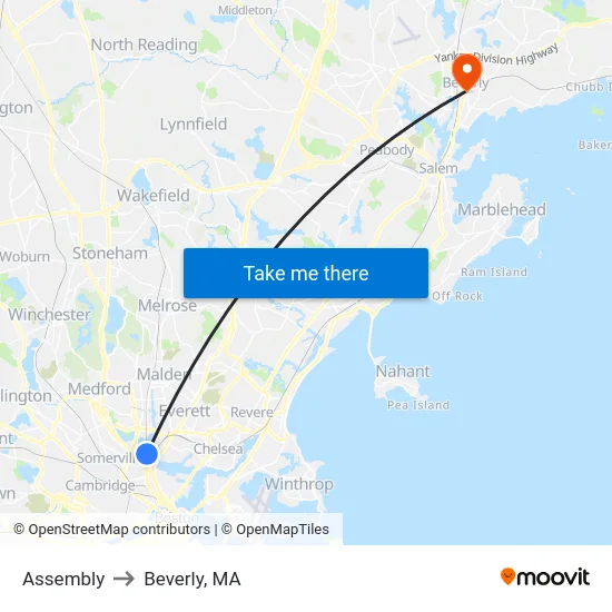Assembly to Beverly, MA map