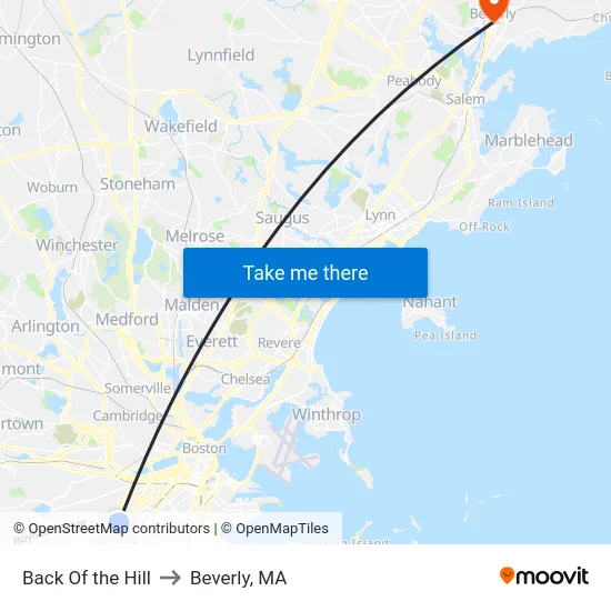 Back Of the Hill to Beverly, MA map