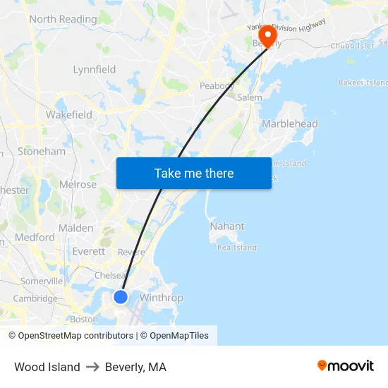 Wood Island to Beverly, MA map