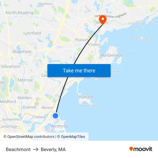 Beachmont to Beverly, MA map