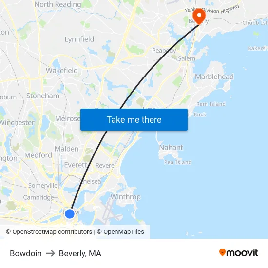 Bowdoin to Beverly, MA map