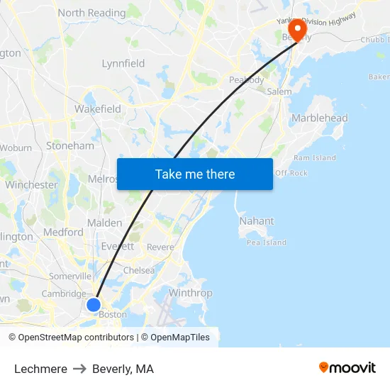 Lechmere to Beverly, MA map