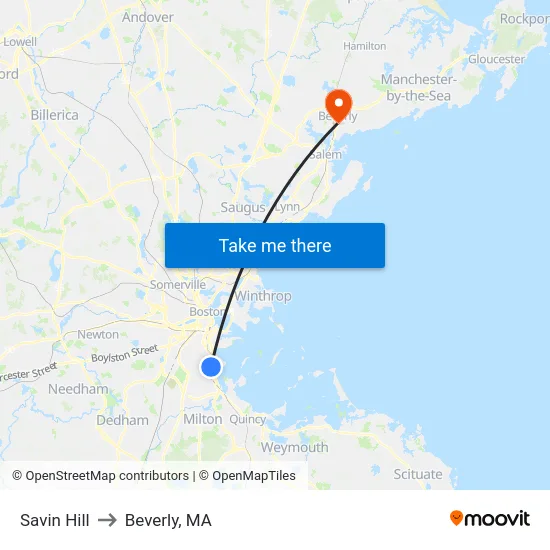 Savin Hill to Beverly, MA map