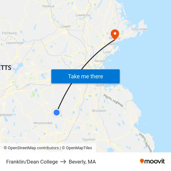 Franklin/Dean College to Beverly, MA map