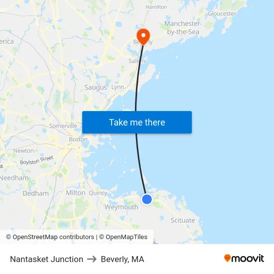 Nantasket Junction to Beverly, MA map