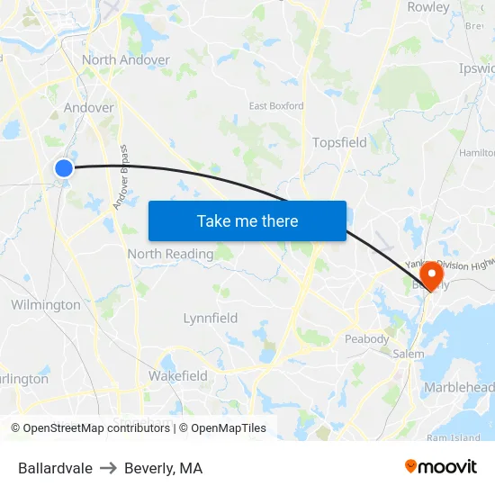 Ballardvale to Beverly, MA map