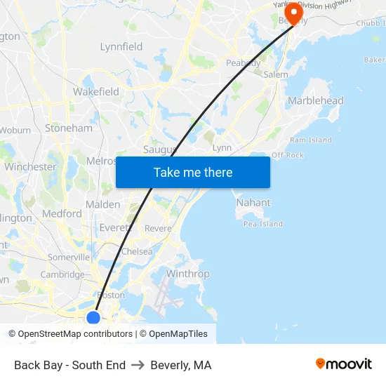 Back Bay - South End to Beverly, MA map