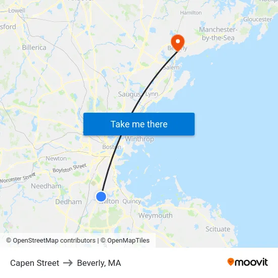 Capen Street to Beverly, MA map