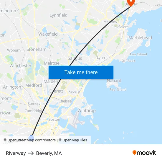 Riverway to Beverly, MA map
