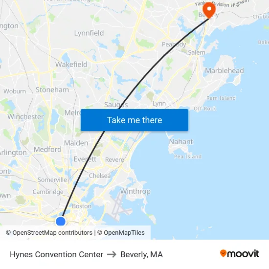Hynes Convention Center to Beverly, MA map