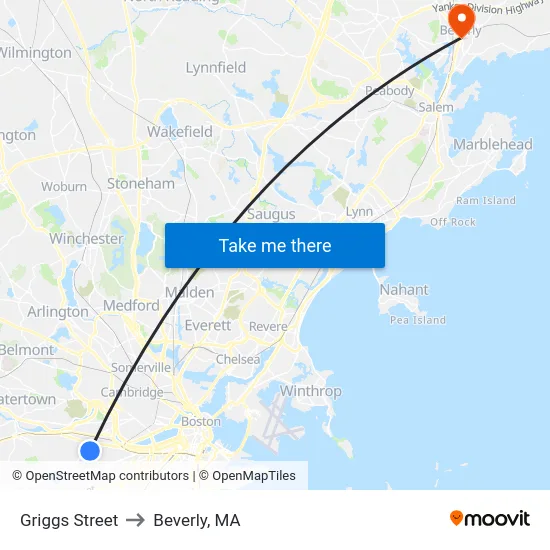 Griggs Street to Beverly, MA map