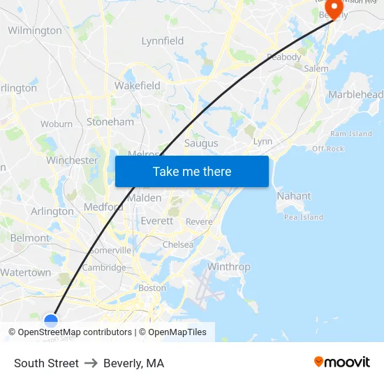 South Street to Beverly, MA map