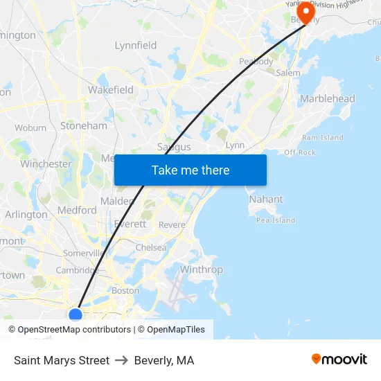 Saint Marys Street to Beverly, MA map