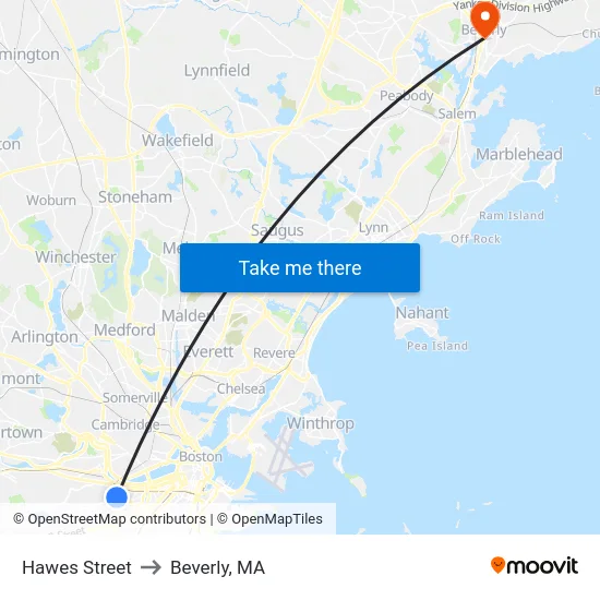 Hawes Street to Beverly, MA map