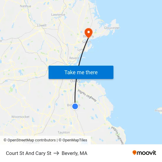 Court St And Cary St to Beverly, MA map