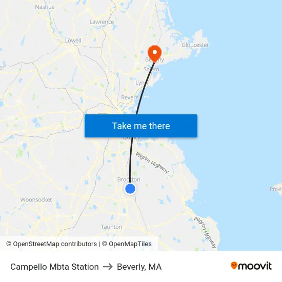 Campello Mbta Station to Beverly, MA map