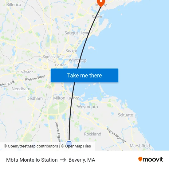 Mbta Montello Station to Beverly, MA map