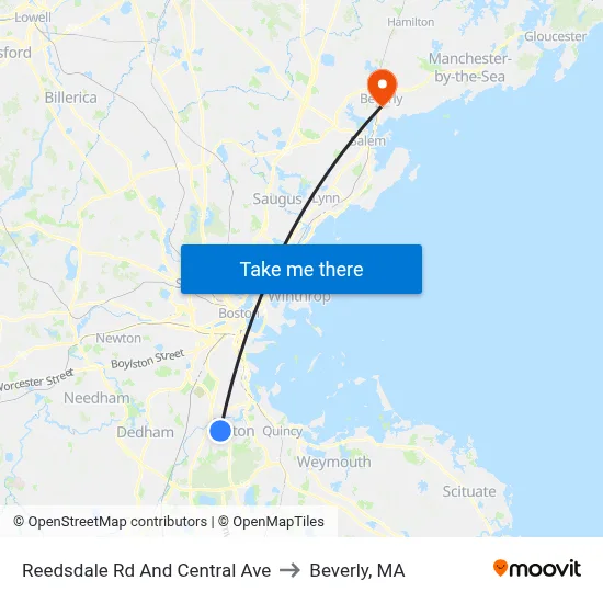 Reedsdale Rd And Central Ave to Beverly, MA map