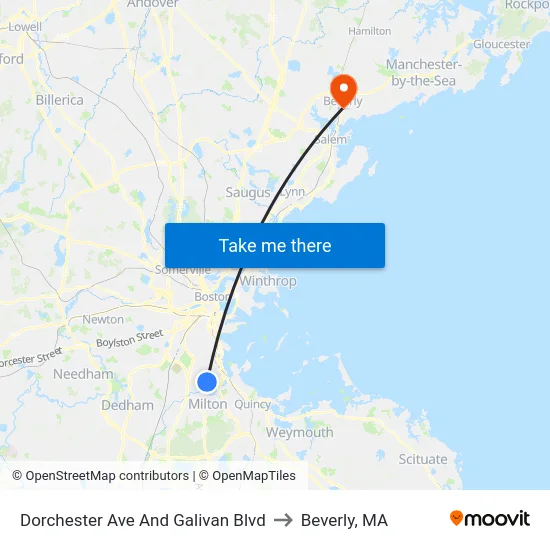 Dorchester Ave And Galivan Blvd to Beverly, MA map
