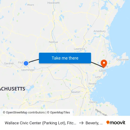 Wallace Civic Center (Parking Lot), Fitchburg to Beverly, MA map