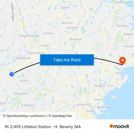 Rt 2/495 Littleton Station to Beverly, MA map